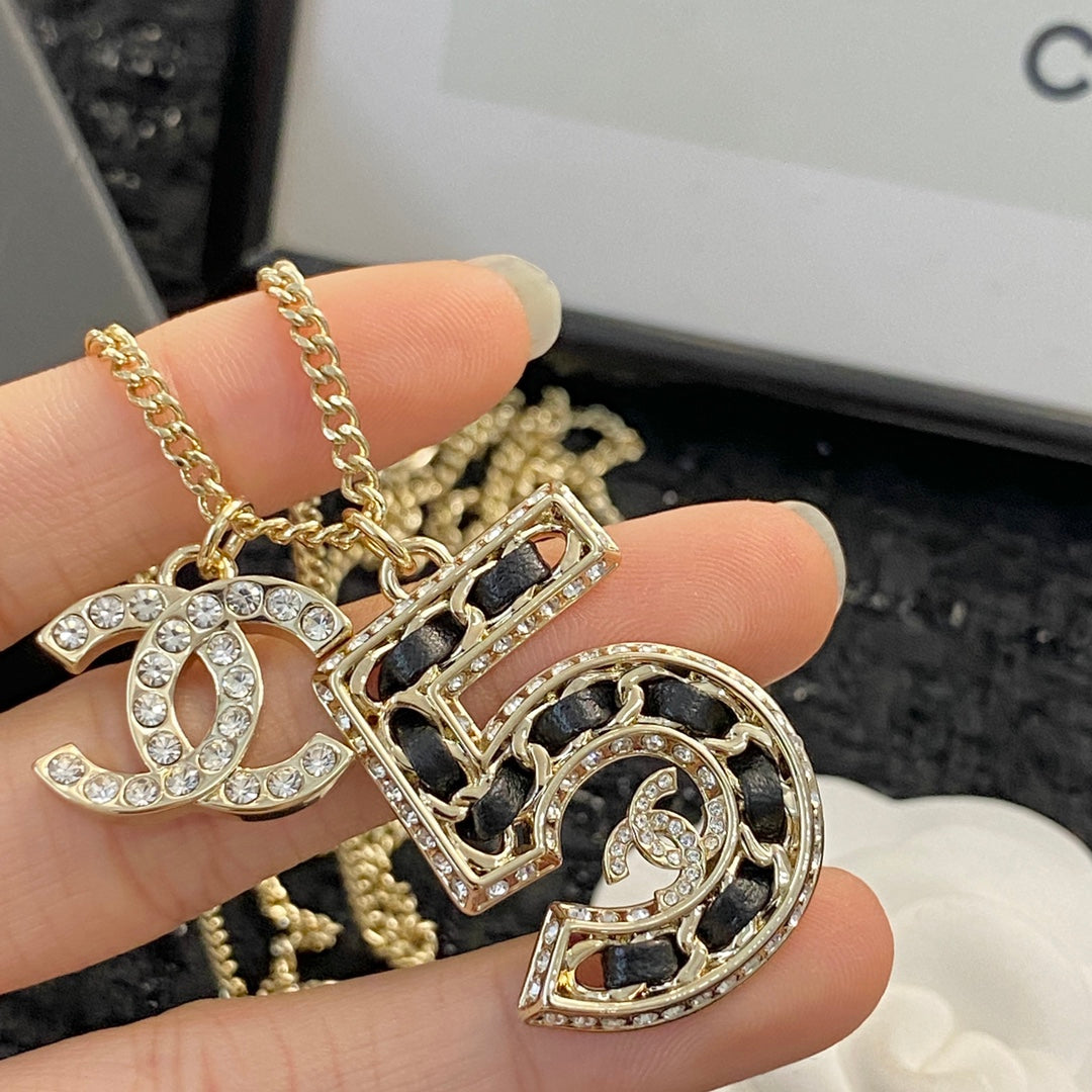 CHANEL Crystal Layered Long Necklace