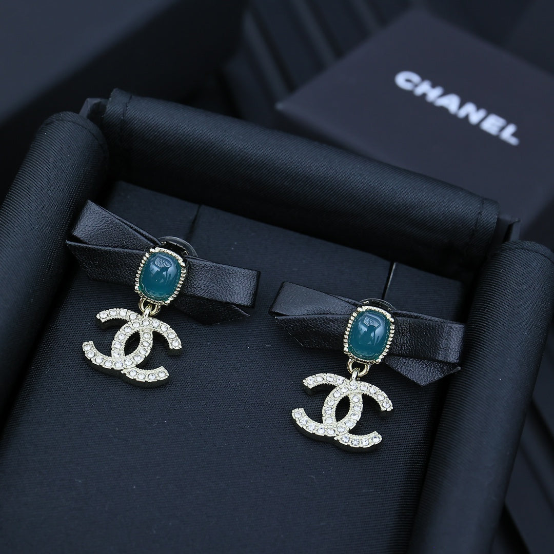 CHANEL Pearl Crystal Bow Earrings