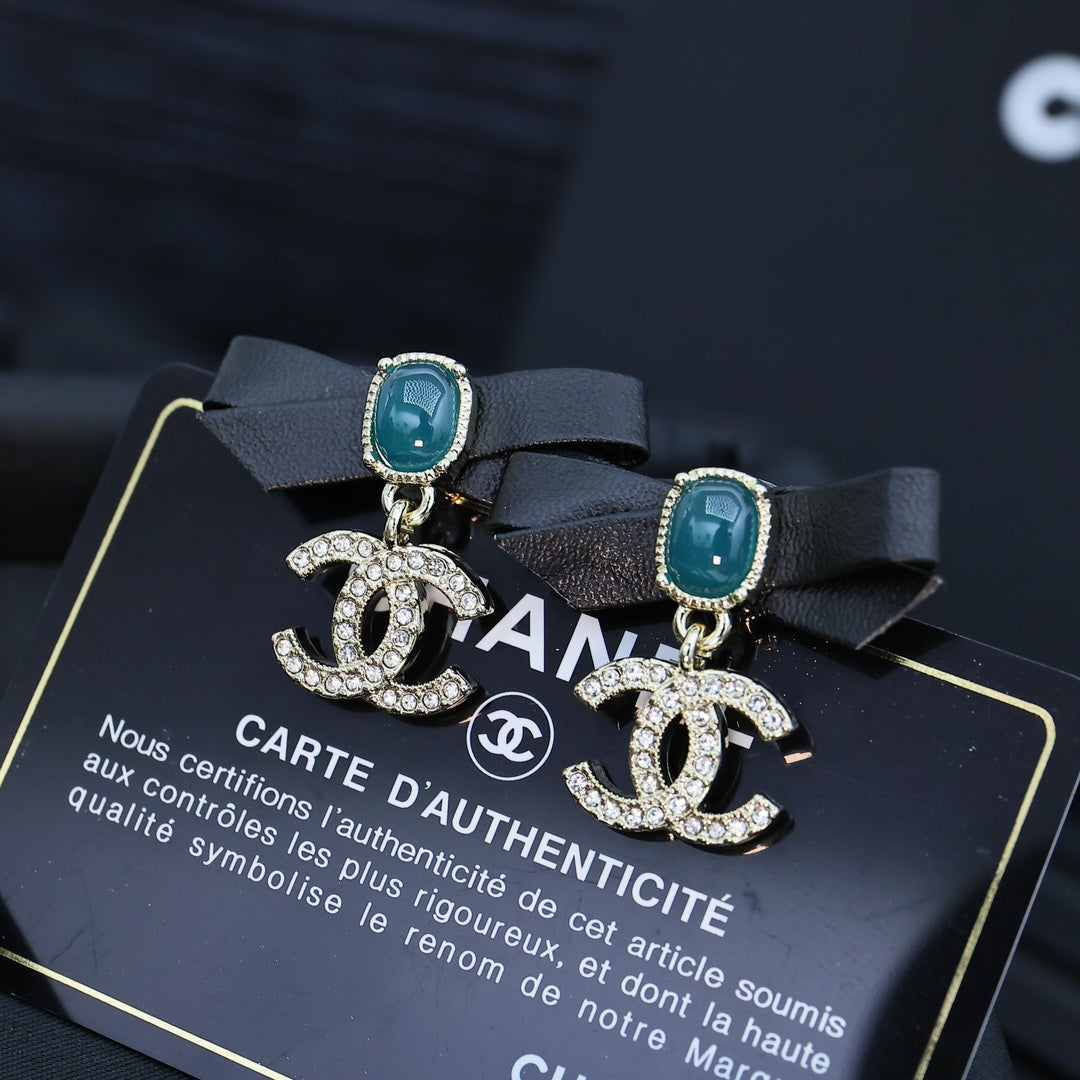 CHANEL Pearl Crystal Bow Earrings