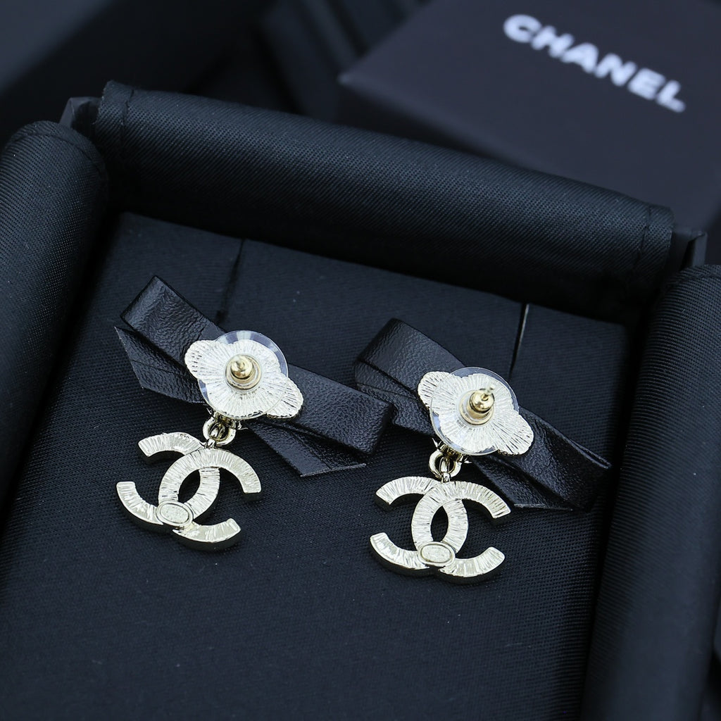 CHANEL Pearl Crystal Bow Earrings
