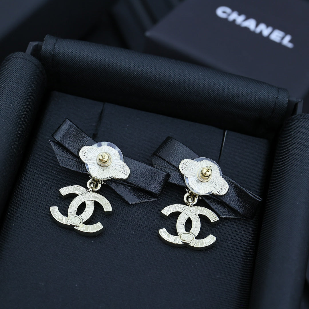 CHANEL Pearl Crystal Bow Earrings