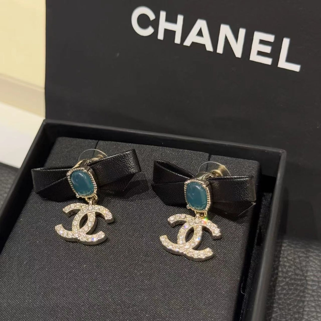 CHANEL Pearl Crystal Bow Earrings