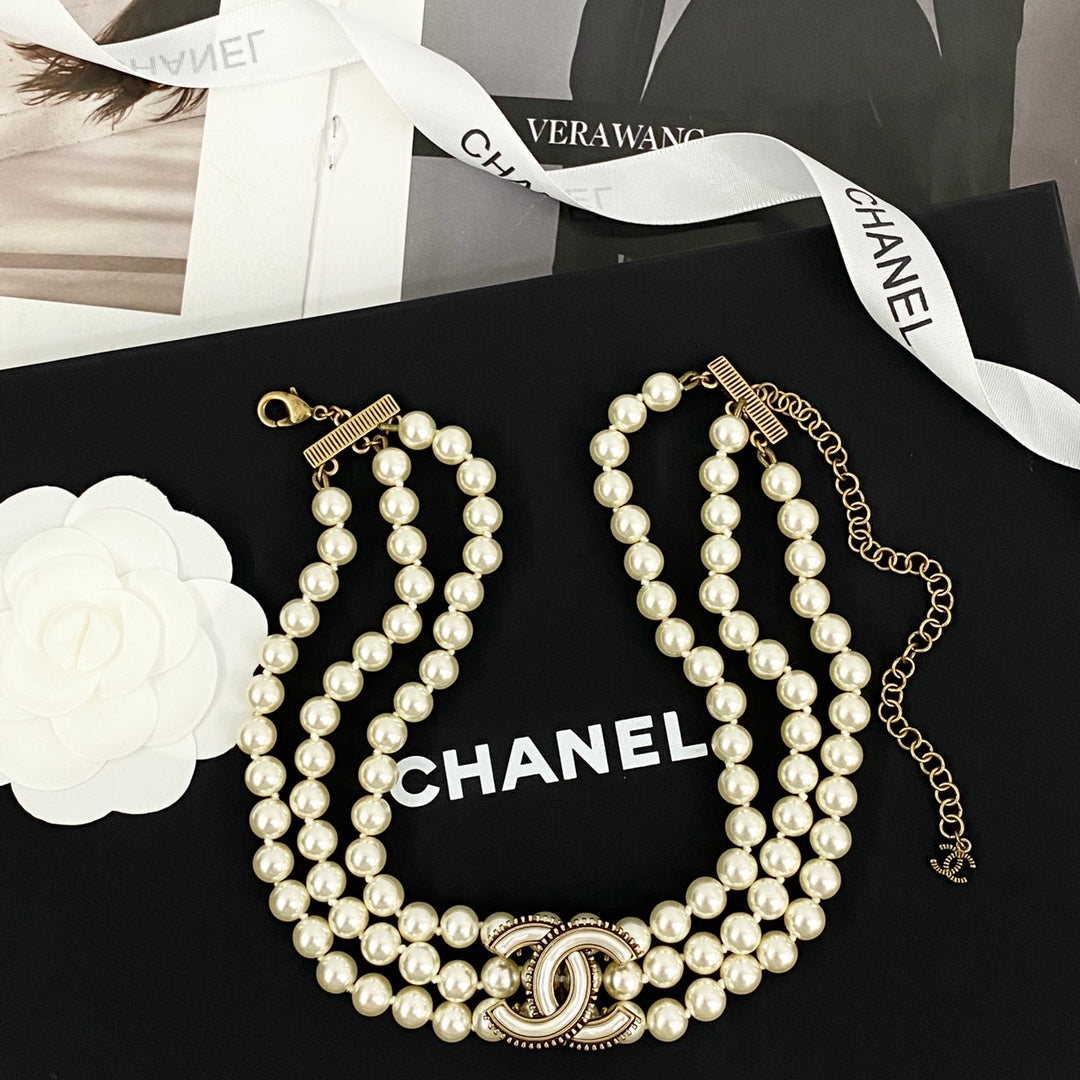 CHANEL Pearl Mother-of-Pearl Double-C Necklace
