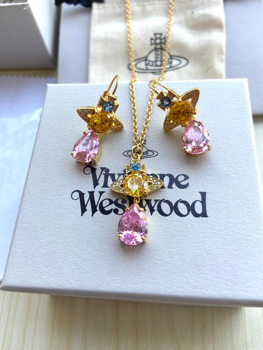 Vivienne Westwood Rhinestone Necklace & Earring Set (2-Piece)