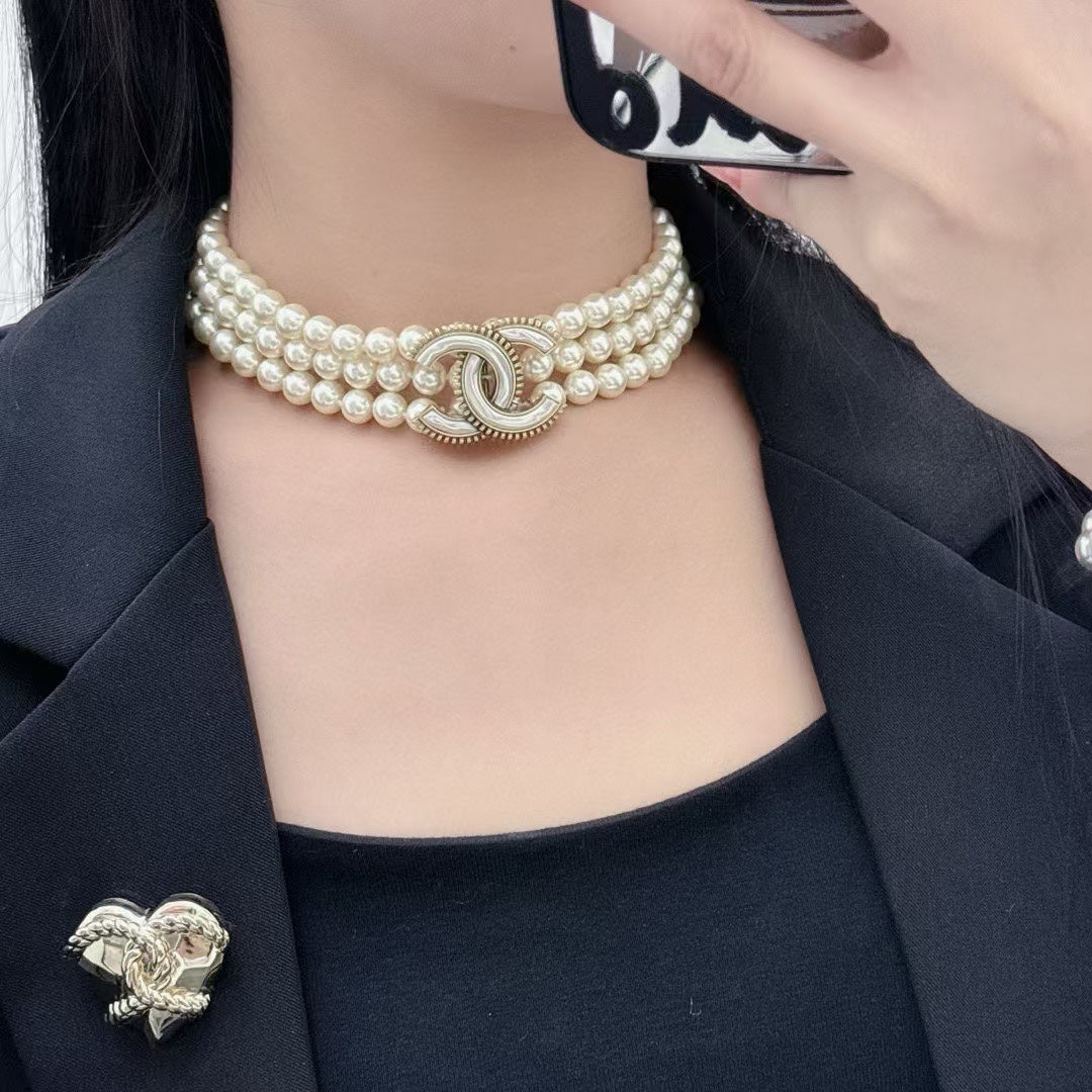 CHANEL Pearl Mother-of-Pearl Double-C Necklace
