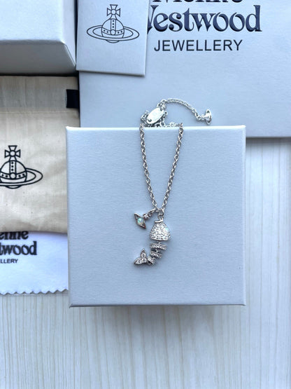 Vivienne Westwood Full-Rhinestone Fishbone Clavicle Necklace