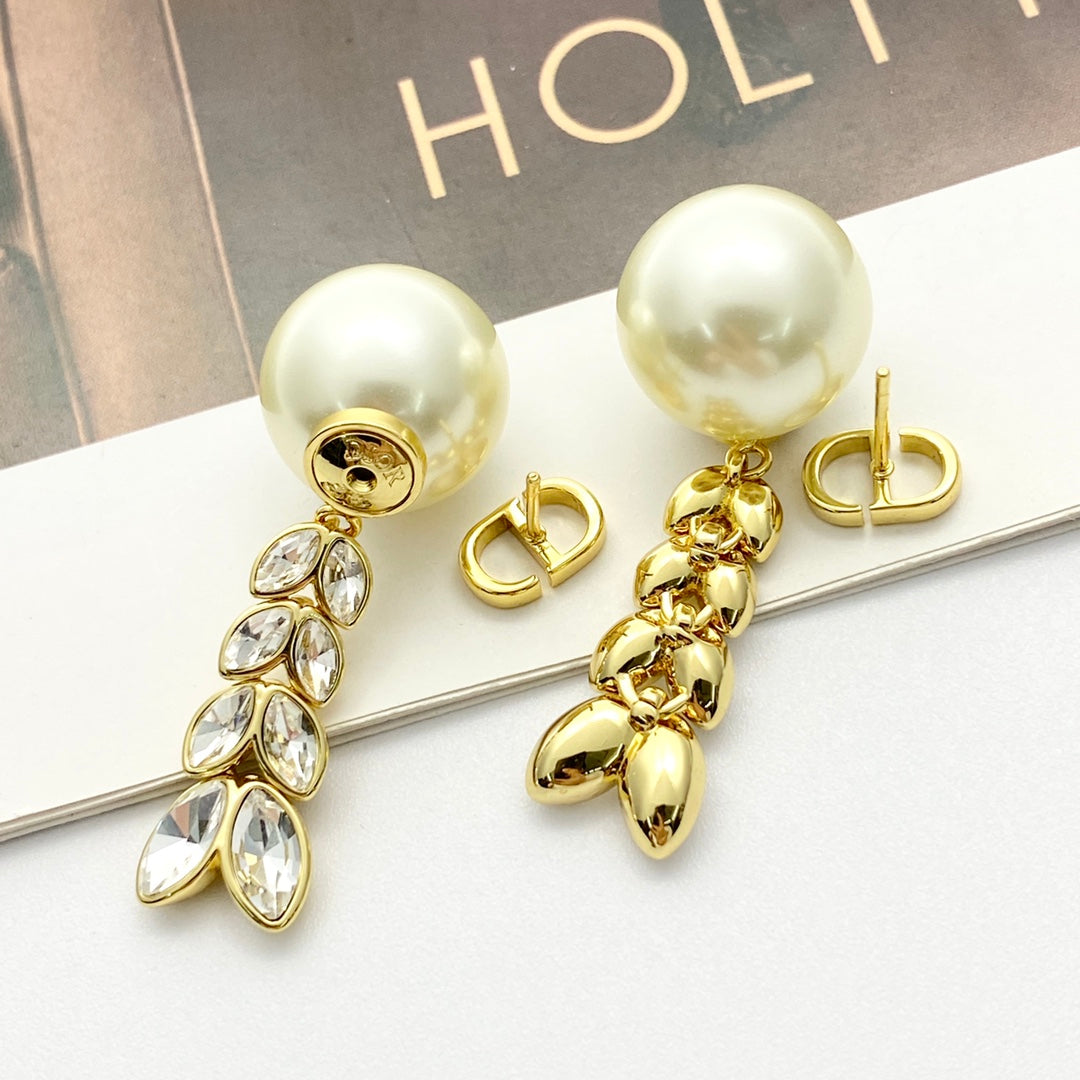 DIOR Pearl Crystal Tassel Earrings