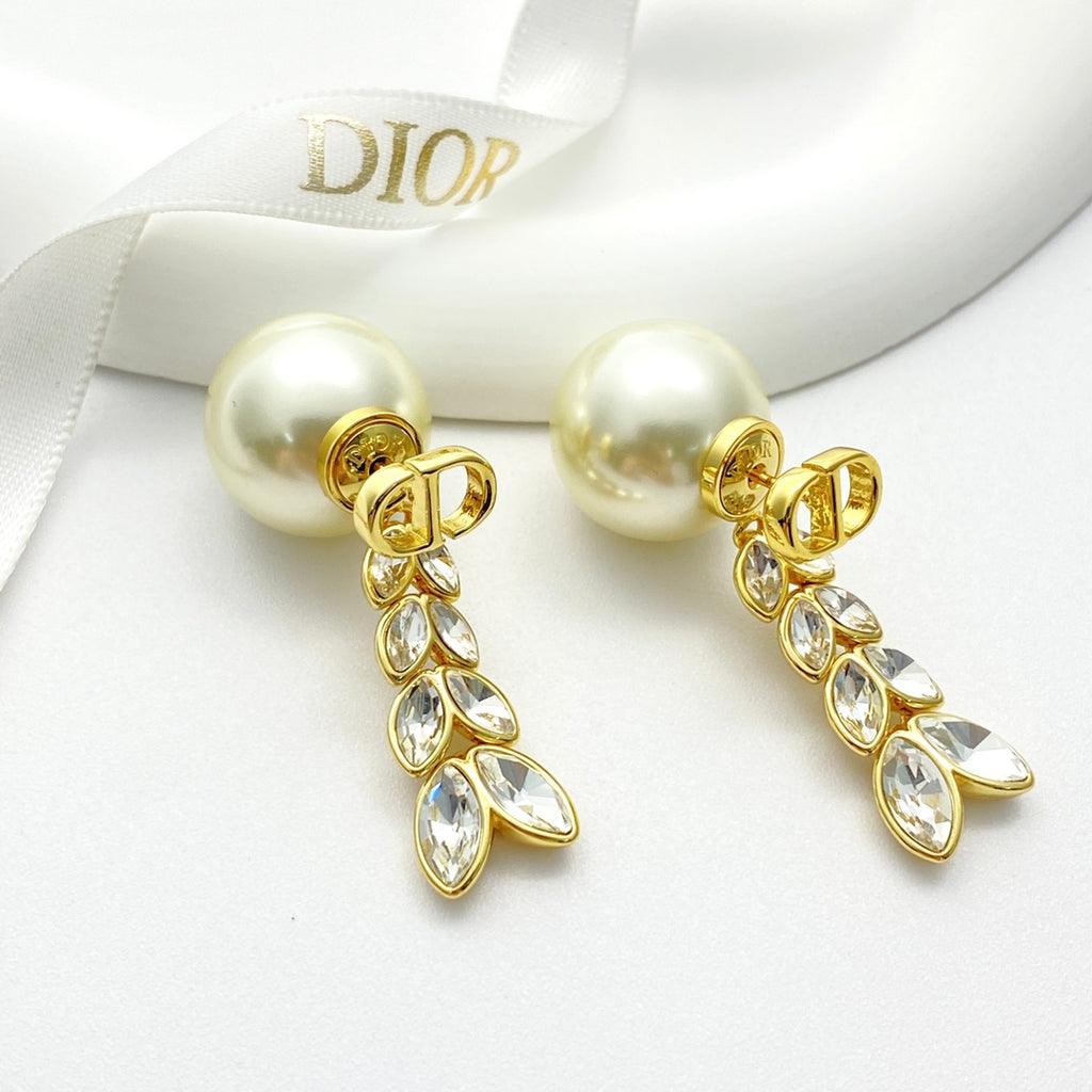 DIOR Pearl Crystal Tassel Earrings