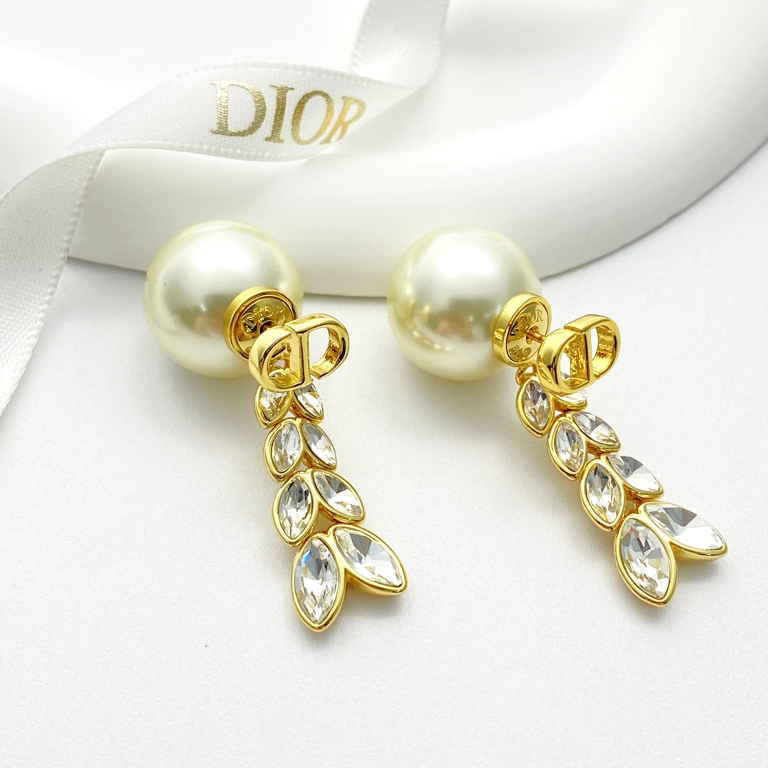 DIOR Pearl Crystal Tassel Earrings