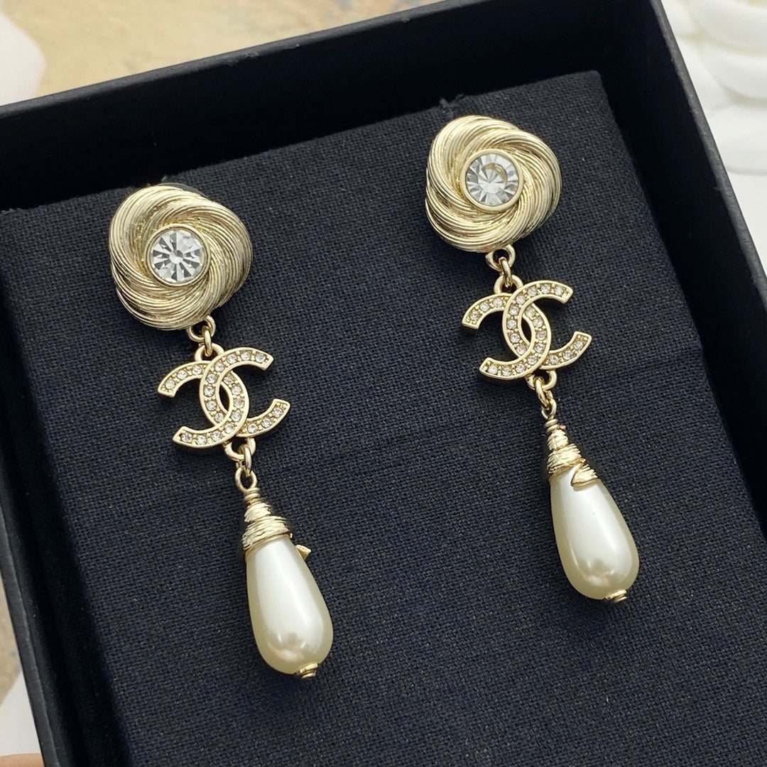 CHANEL Pearl Crystal Double-C Pendant Necklace
