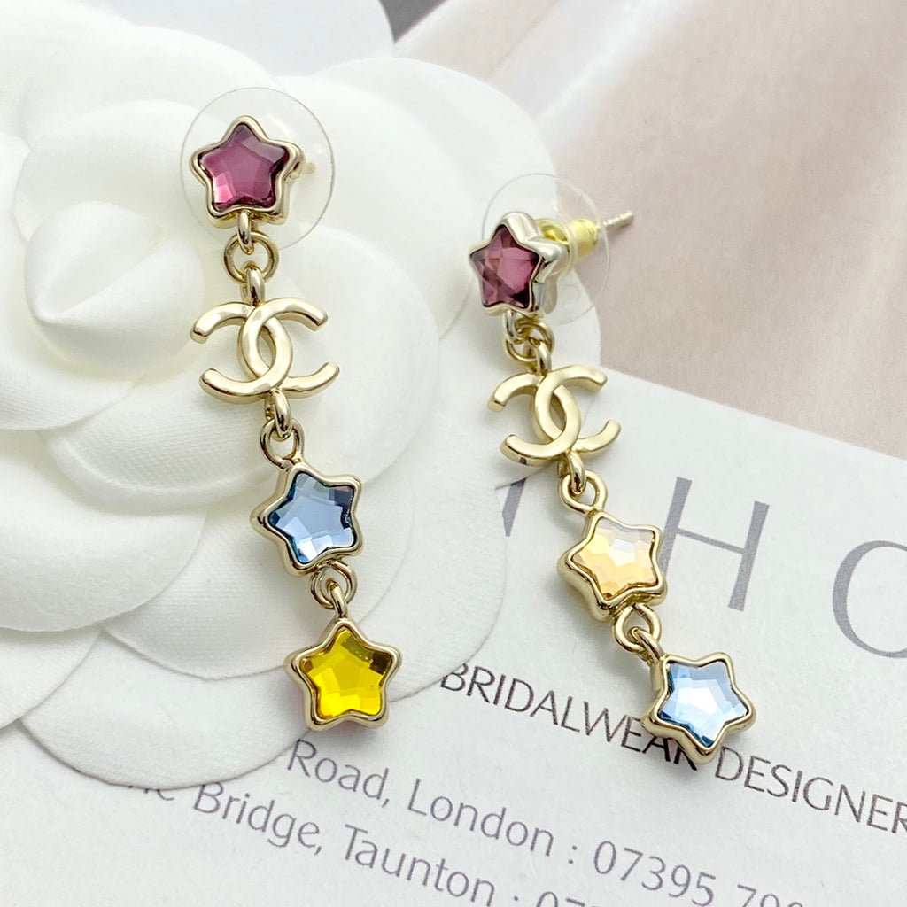 CHANEL Crystal Double-C Tassel Earrings