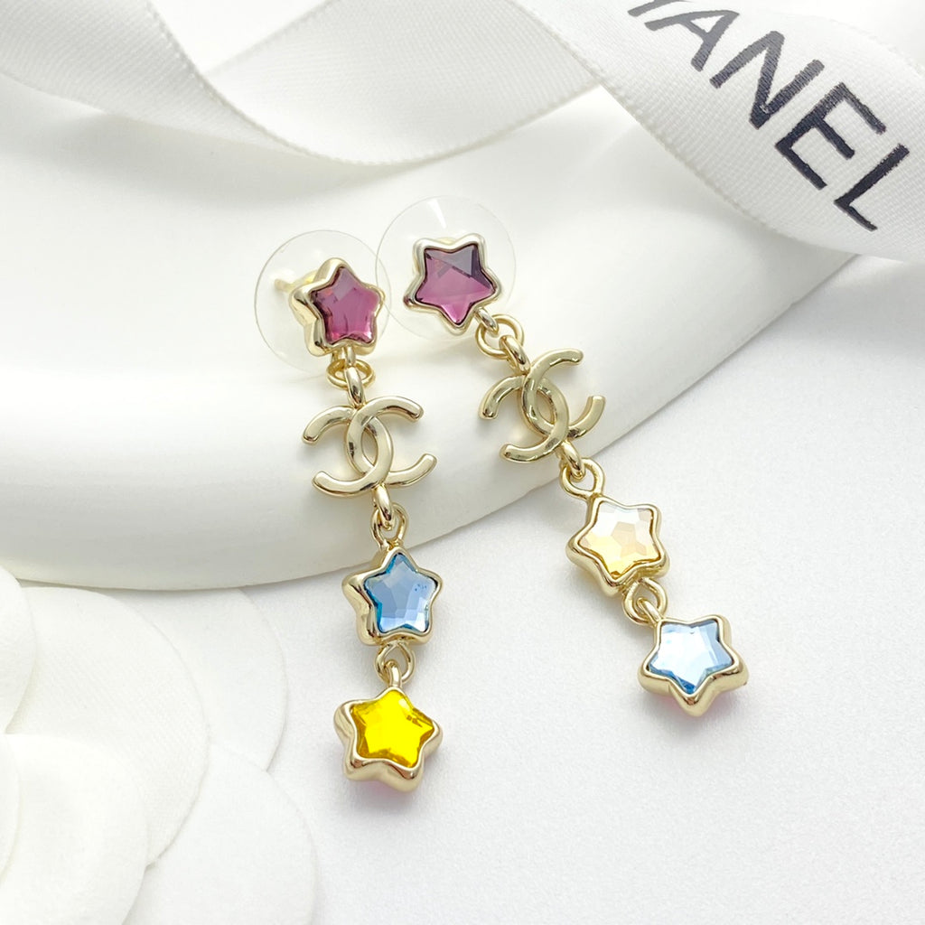 CHANEL Crystal Double-C Tassel Earrings