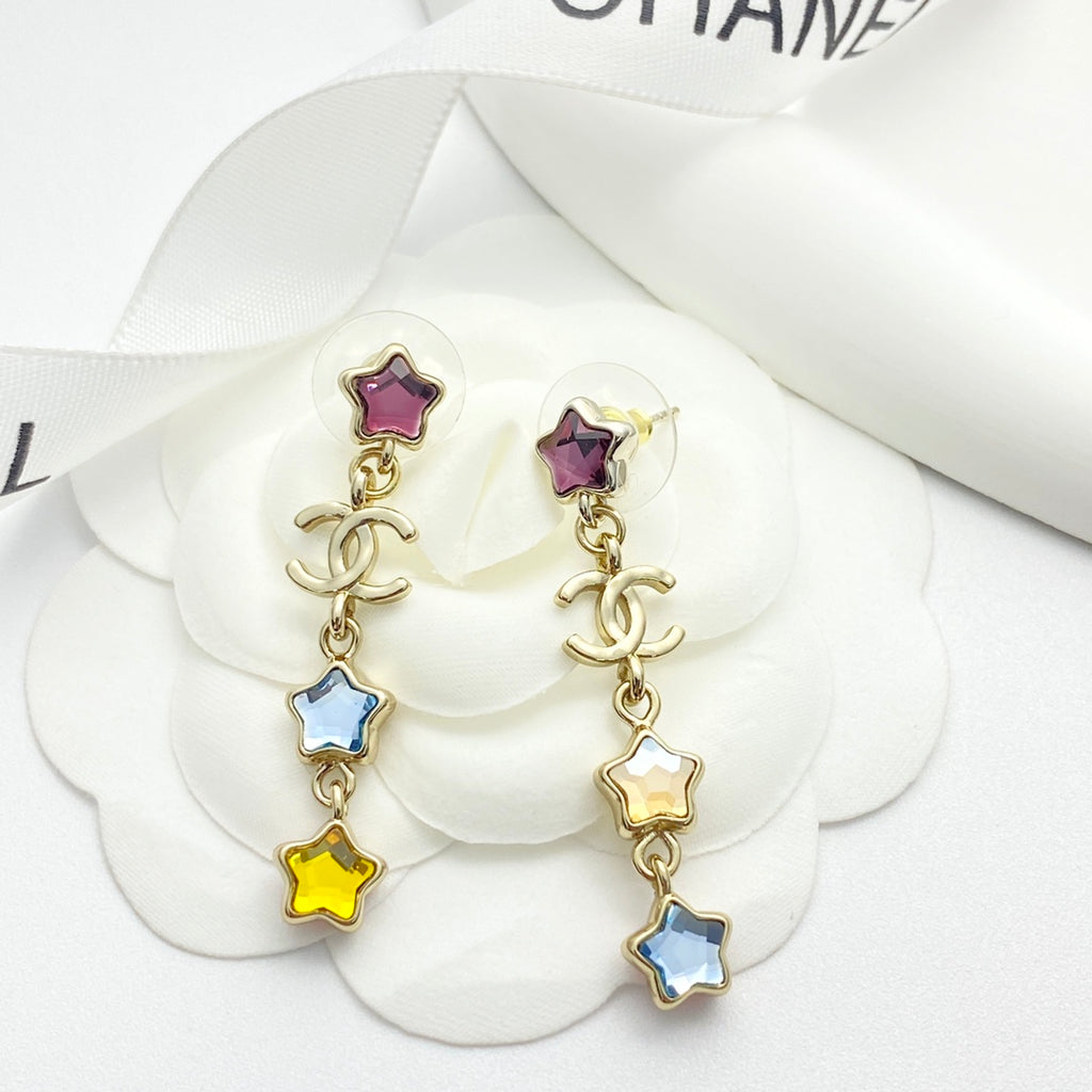 CHANEL Crystal Double-C Tassel Earrings