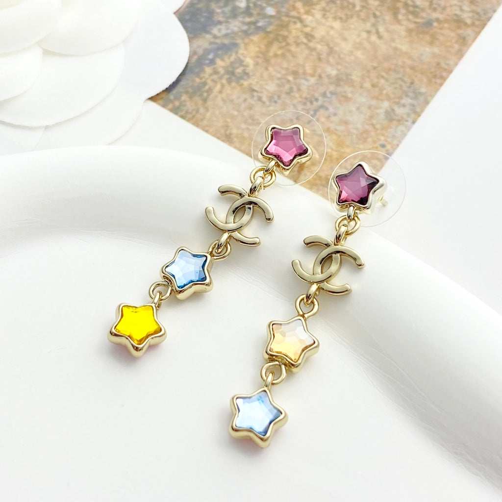 CHANEL Crystal Double-C Tassel Earrings