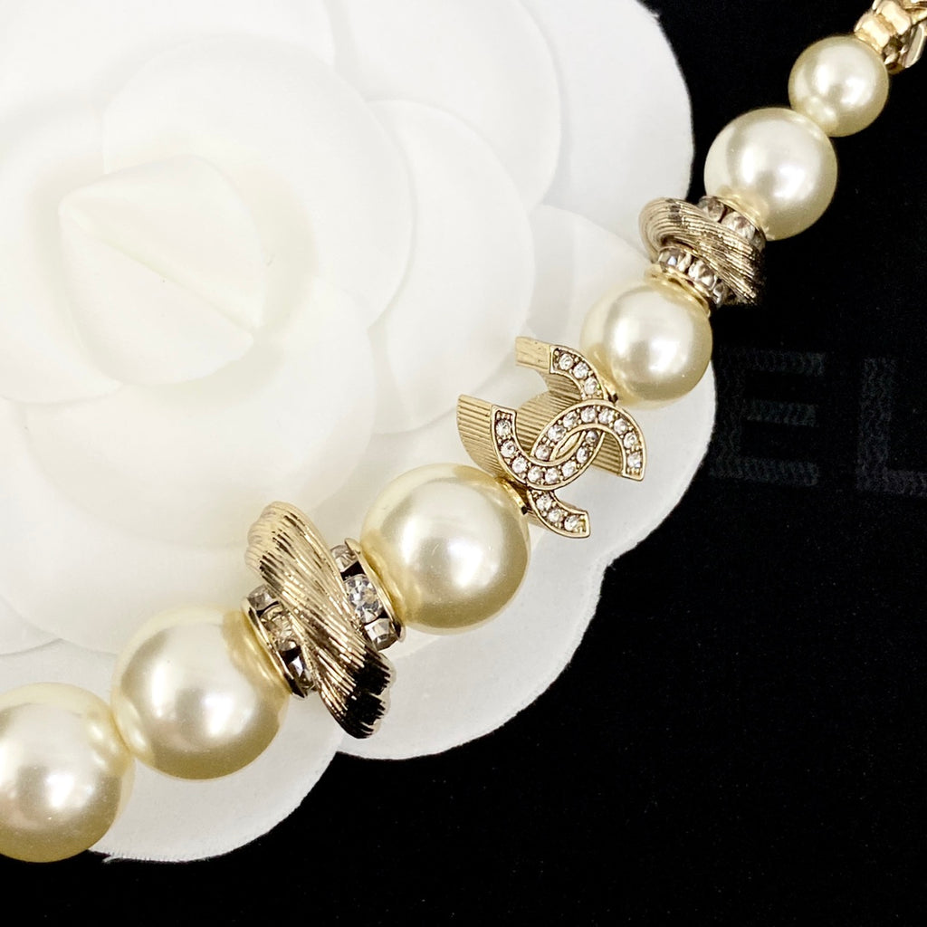 CHANEL Pearl Crystal Double-C Necklace