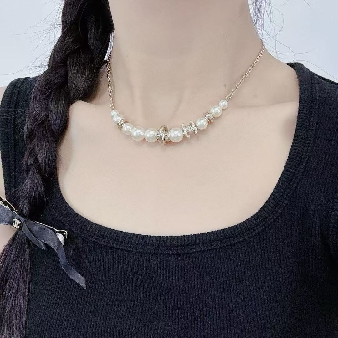 CHANEL Pearl Crystal Double-C Necklace