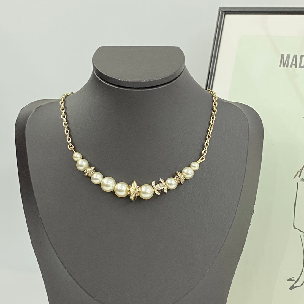 CHANEL Pearl Crystal Double-C Necklace