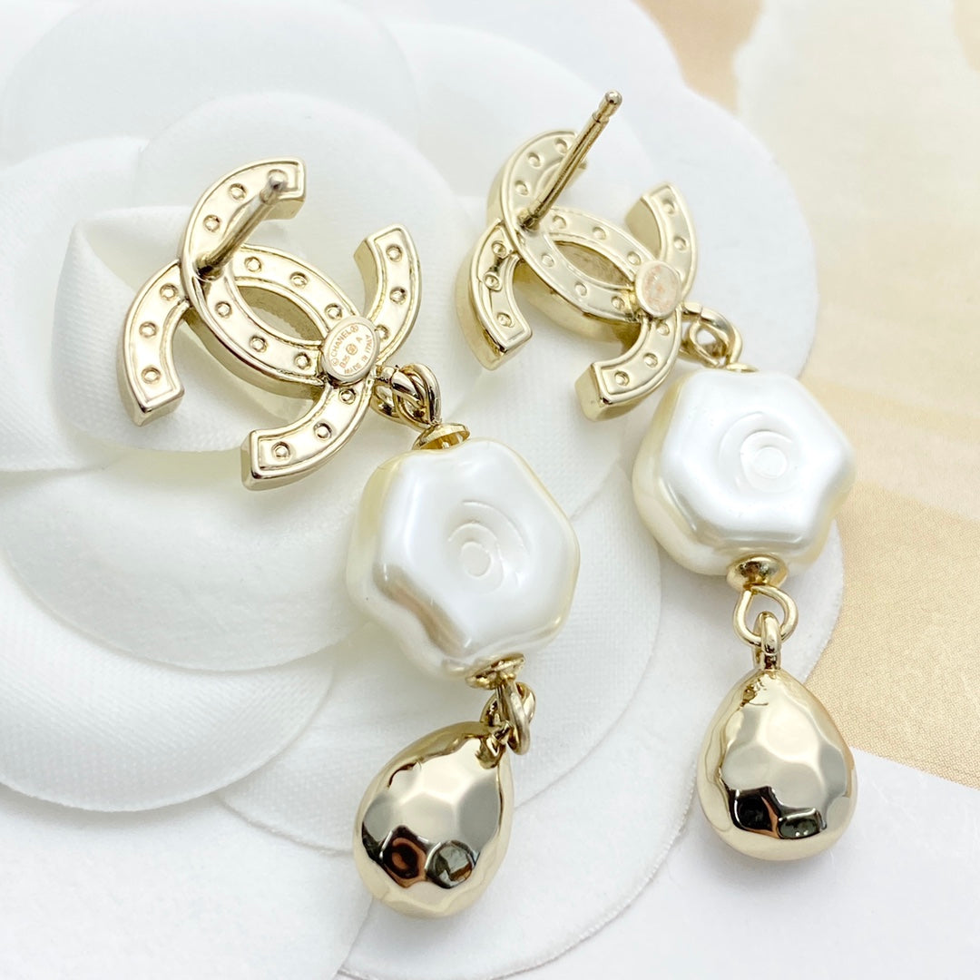 CHANEL Pearl Crystal Mother-of-Pearl Earrings