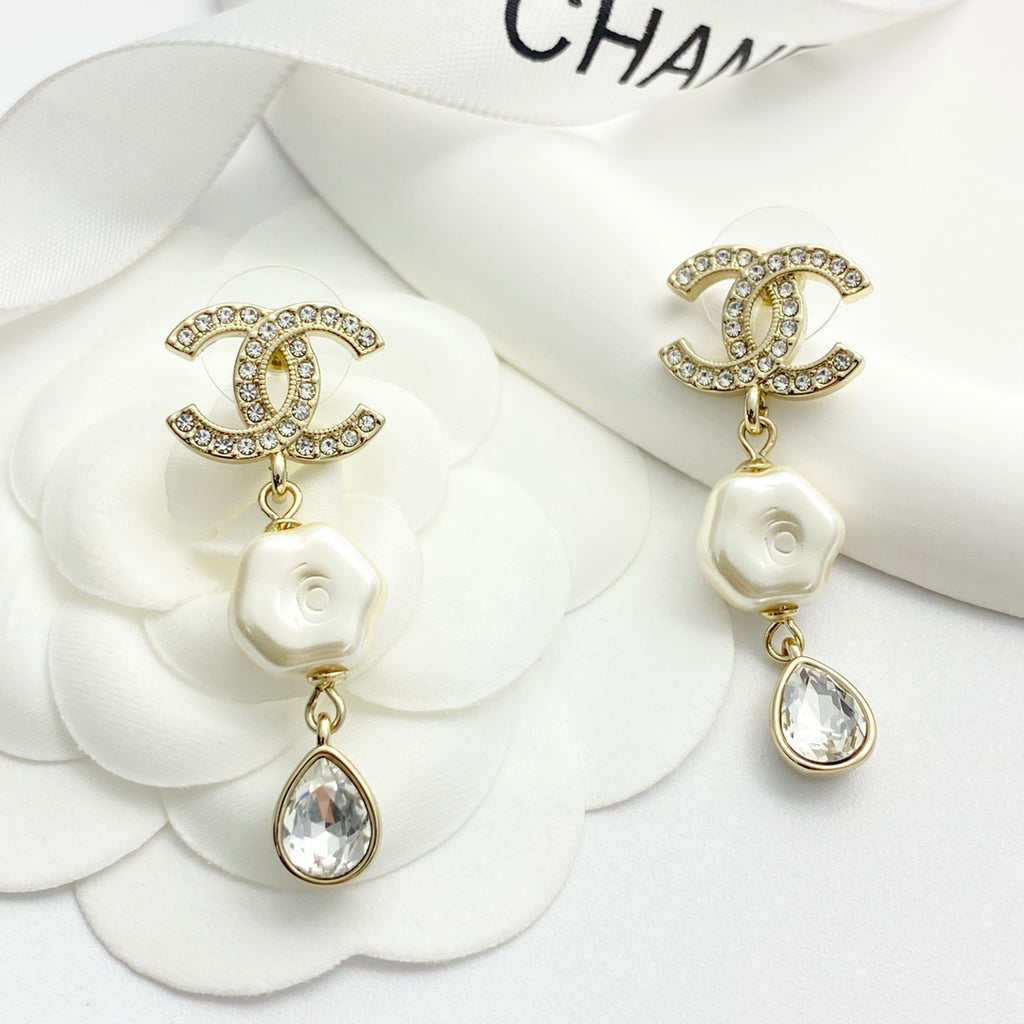 CHANEL Pearl Crystal Mother-of-Pearl Earrings