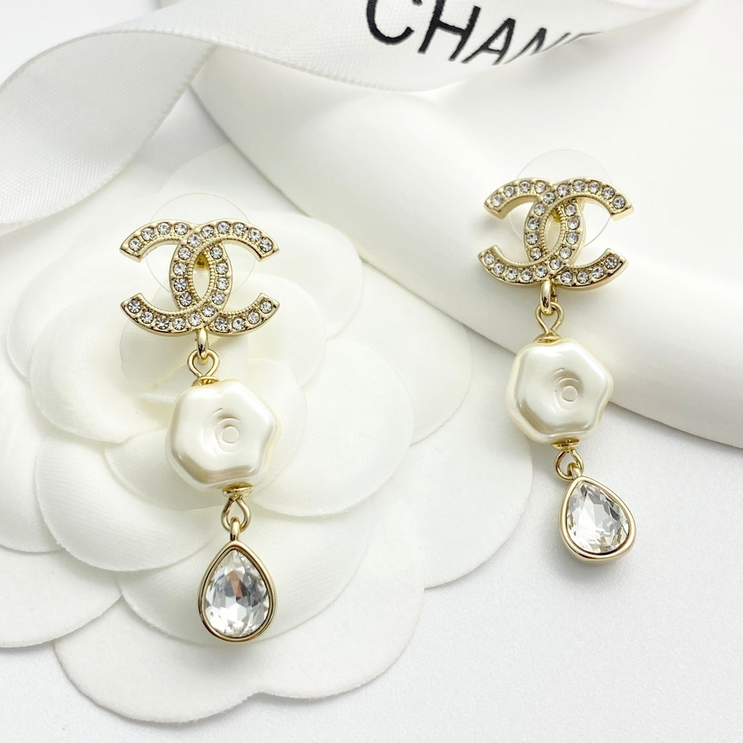 CHANEL Pearl Crystal Mother-of-Pearl Earrings
