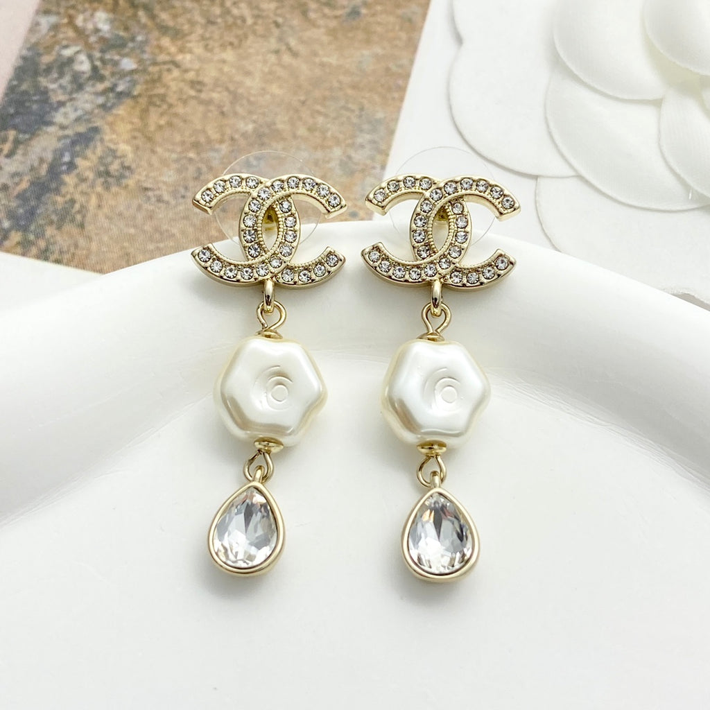 CHANEL Pearl Crystal Mother-of-Pearl Earrings