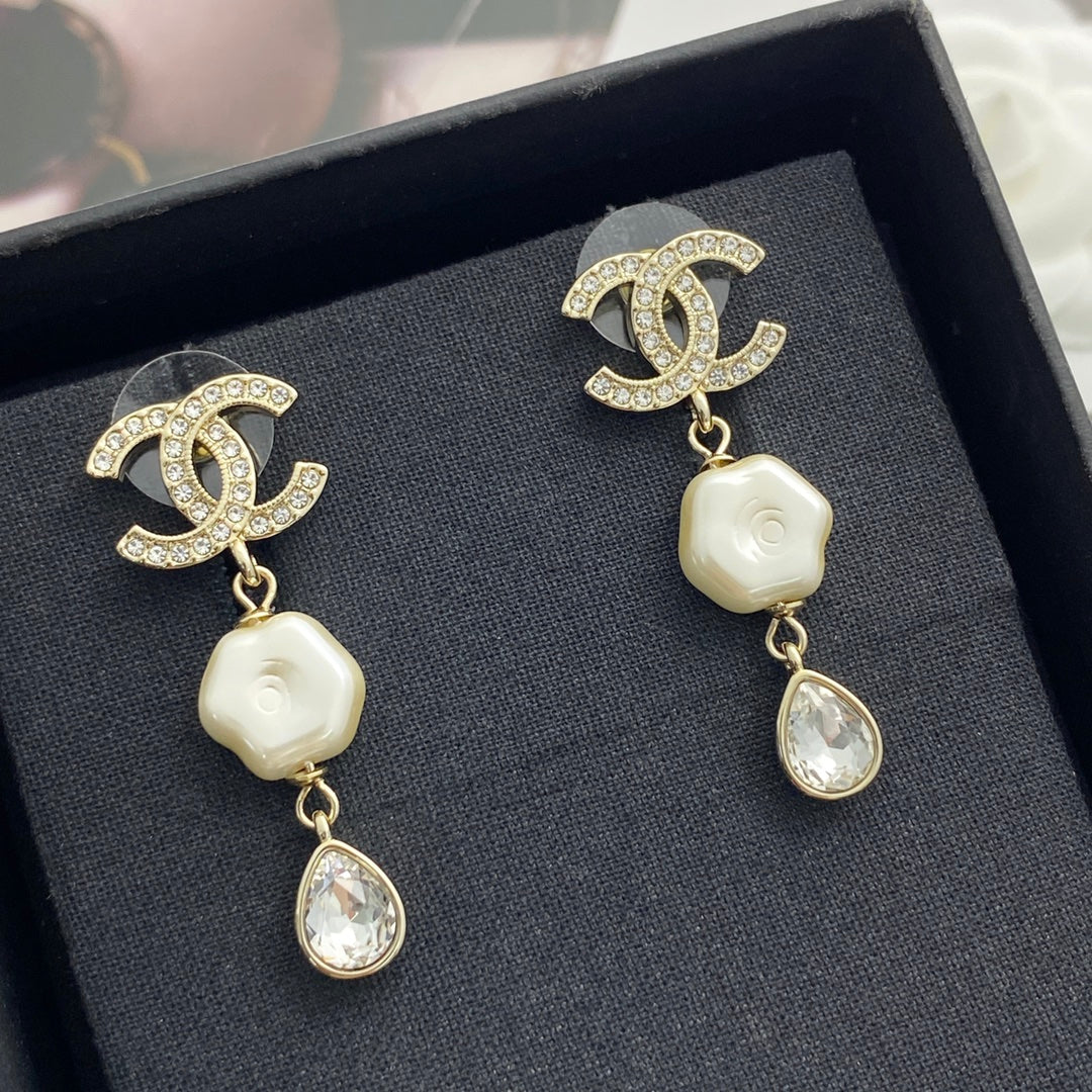CHANEL Pearl Crystal Mother-of-Pearl Earrings
