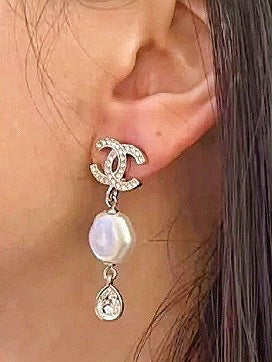 CHANEL Pearl Crystal Mother-of-Pearl Earrings
