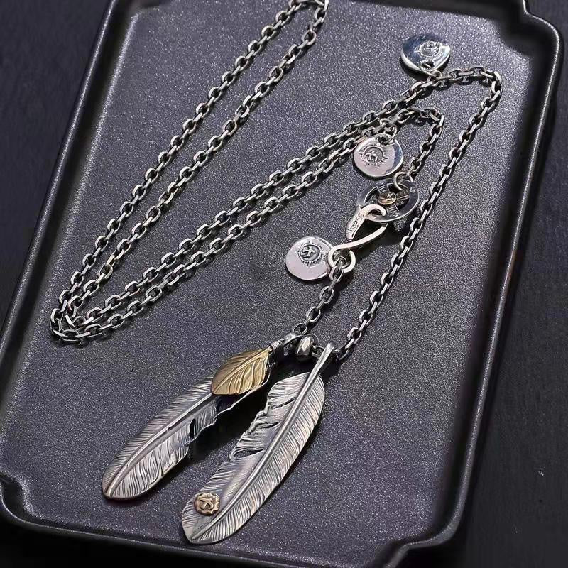 Feather Cross Long Necklace