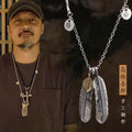 Feather Cross Long Necklace