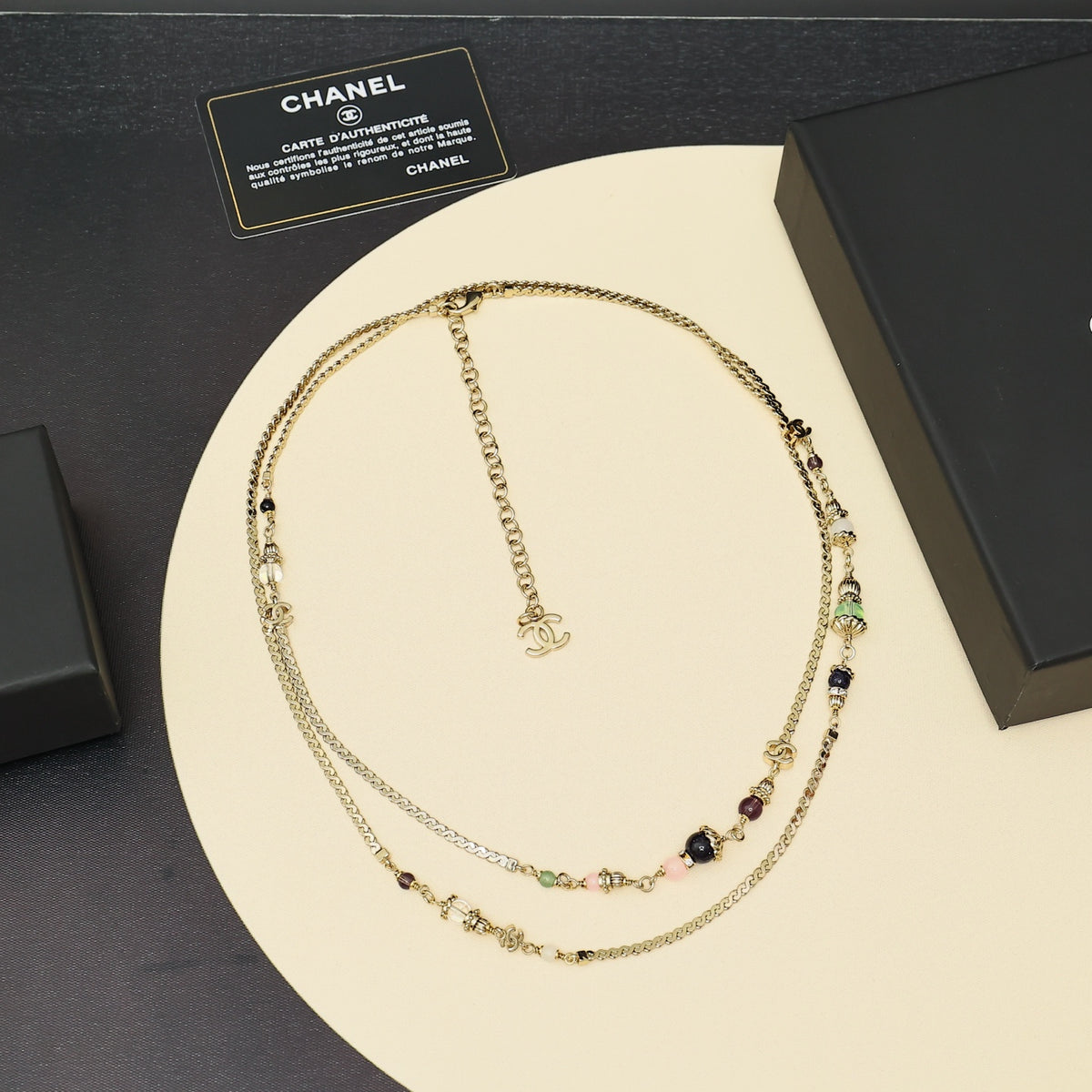 CHANEL Crystal Double-C Long Necklace