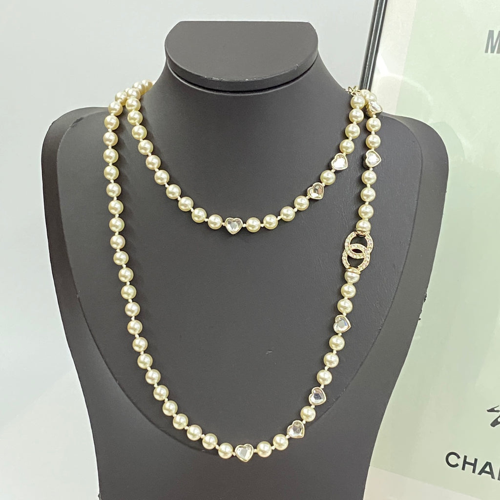 CHANEL Pearl Crystal Long Necklace