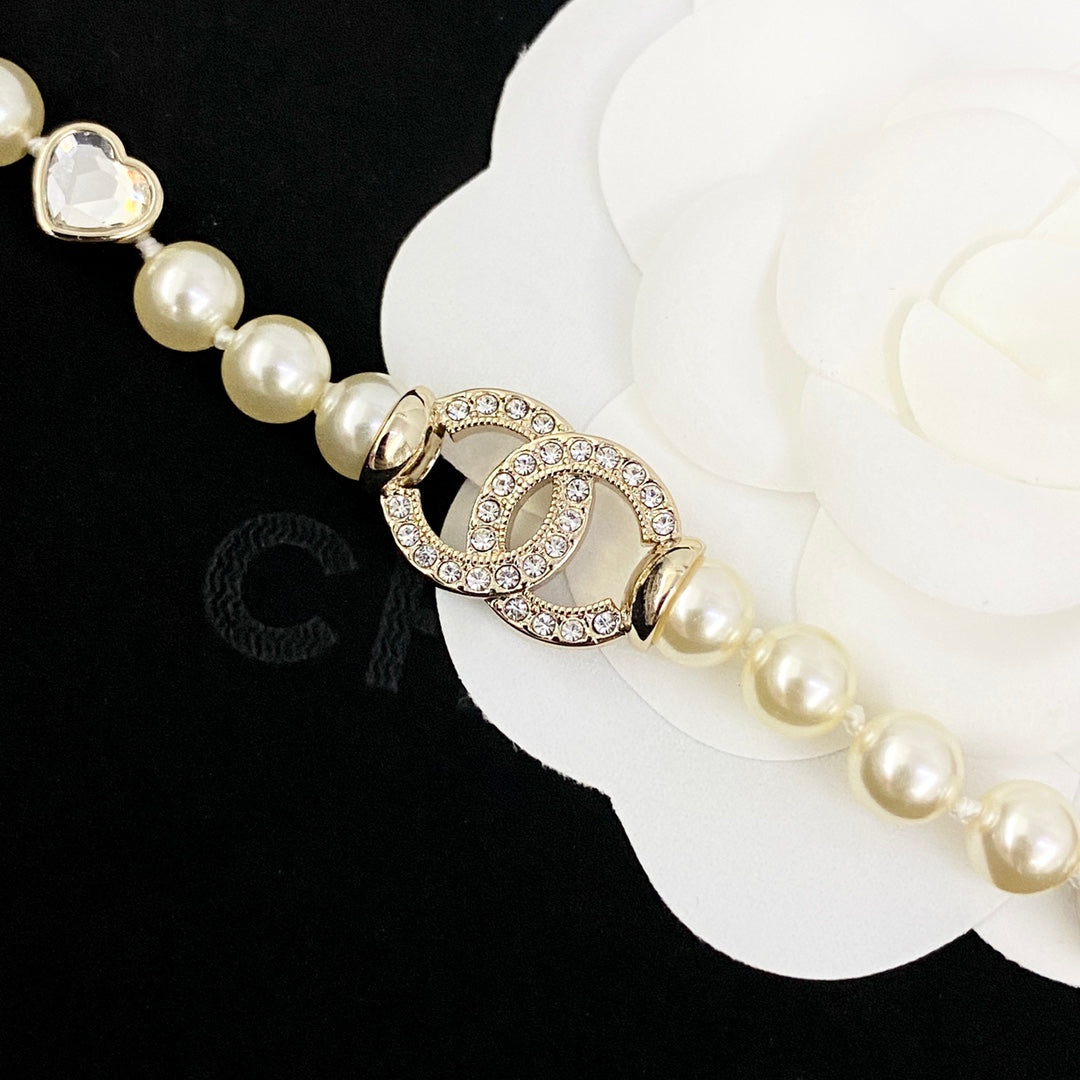 CHANEL Pearl Crystal Long Necklace