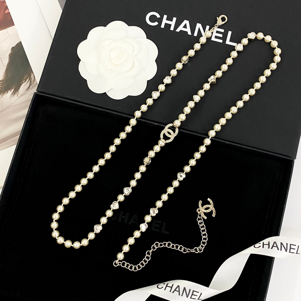 CHANEL Pearl Crystal Long Necklace