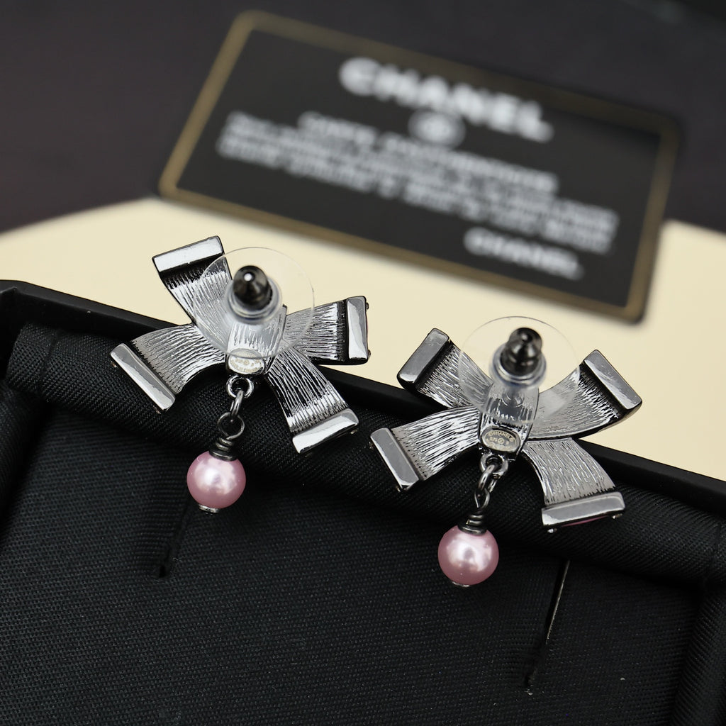 Pearl Enamel Bow Earrings