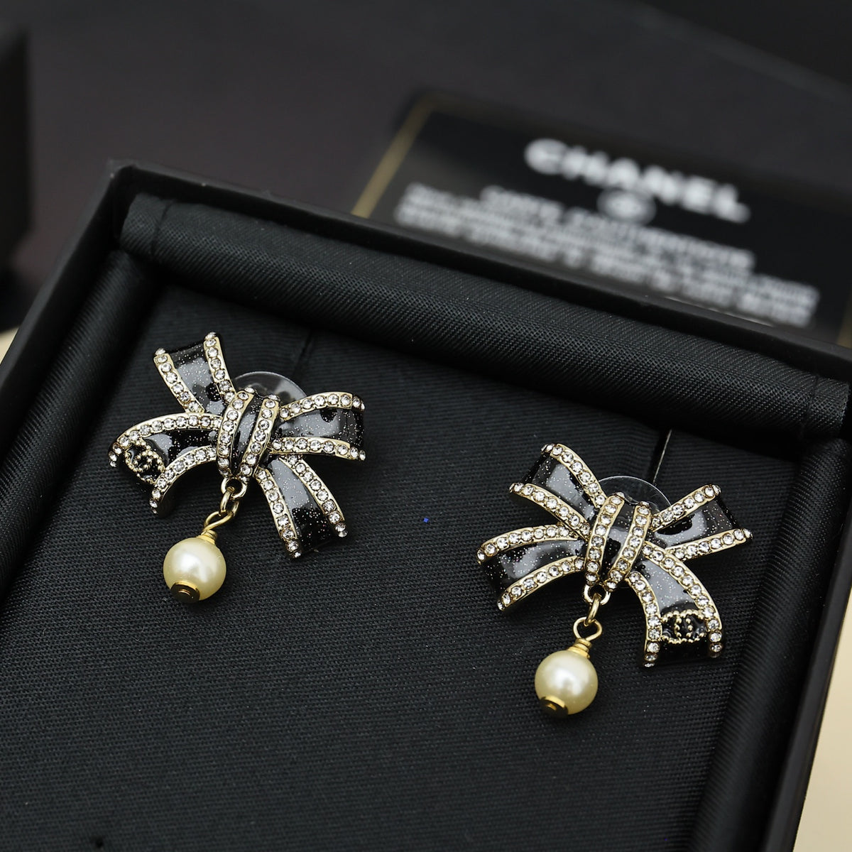 Pearl Enamel Bow Earrings