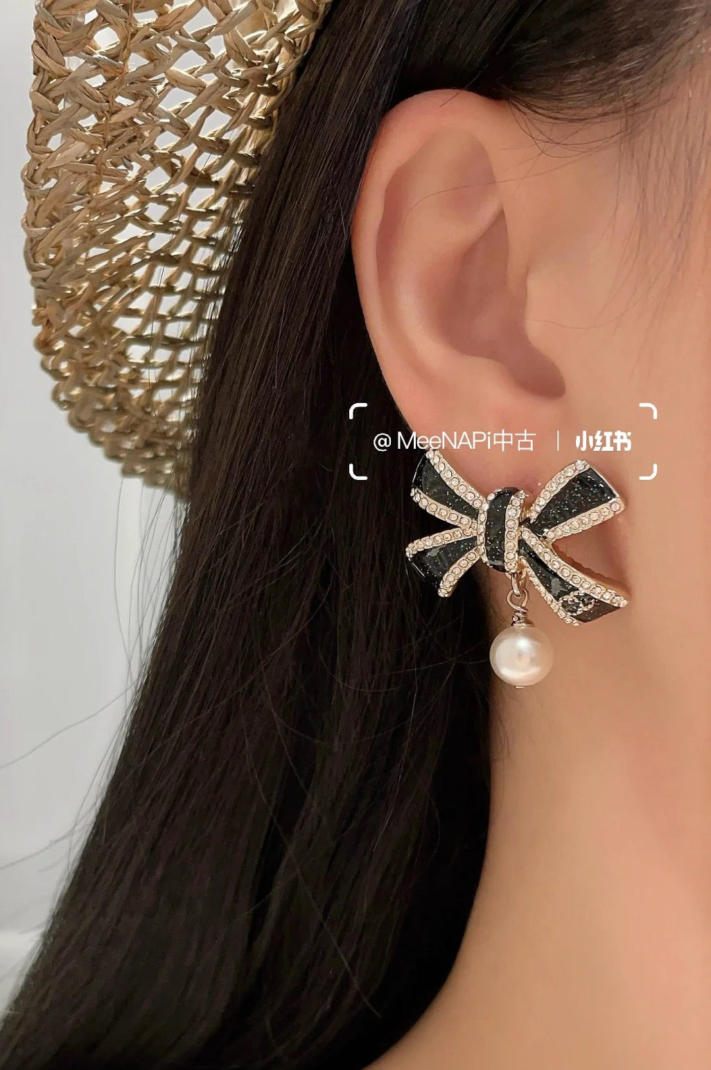 Pearl Enamel Bow Earrings