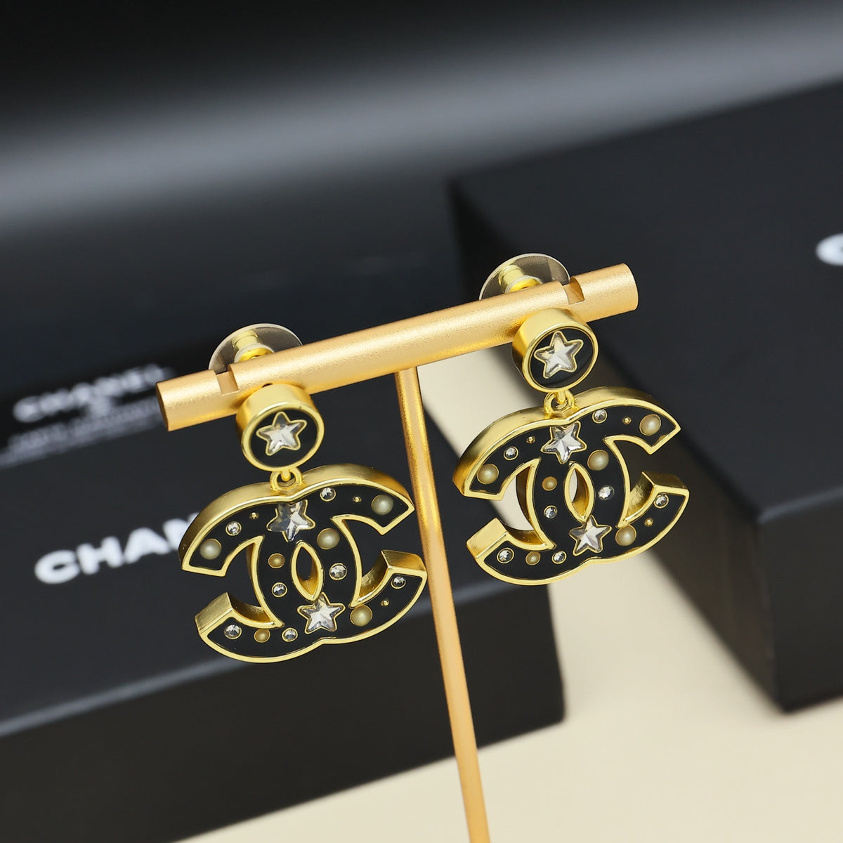CHANEL Pearl Enamel Double-C Earrings