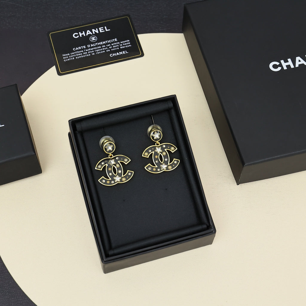 CHANEL Pearl Enamel Double-C Earrings