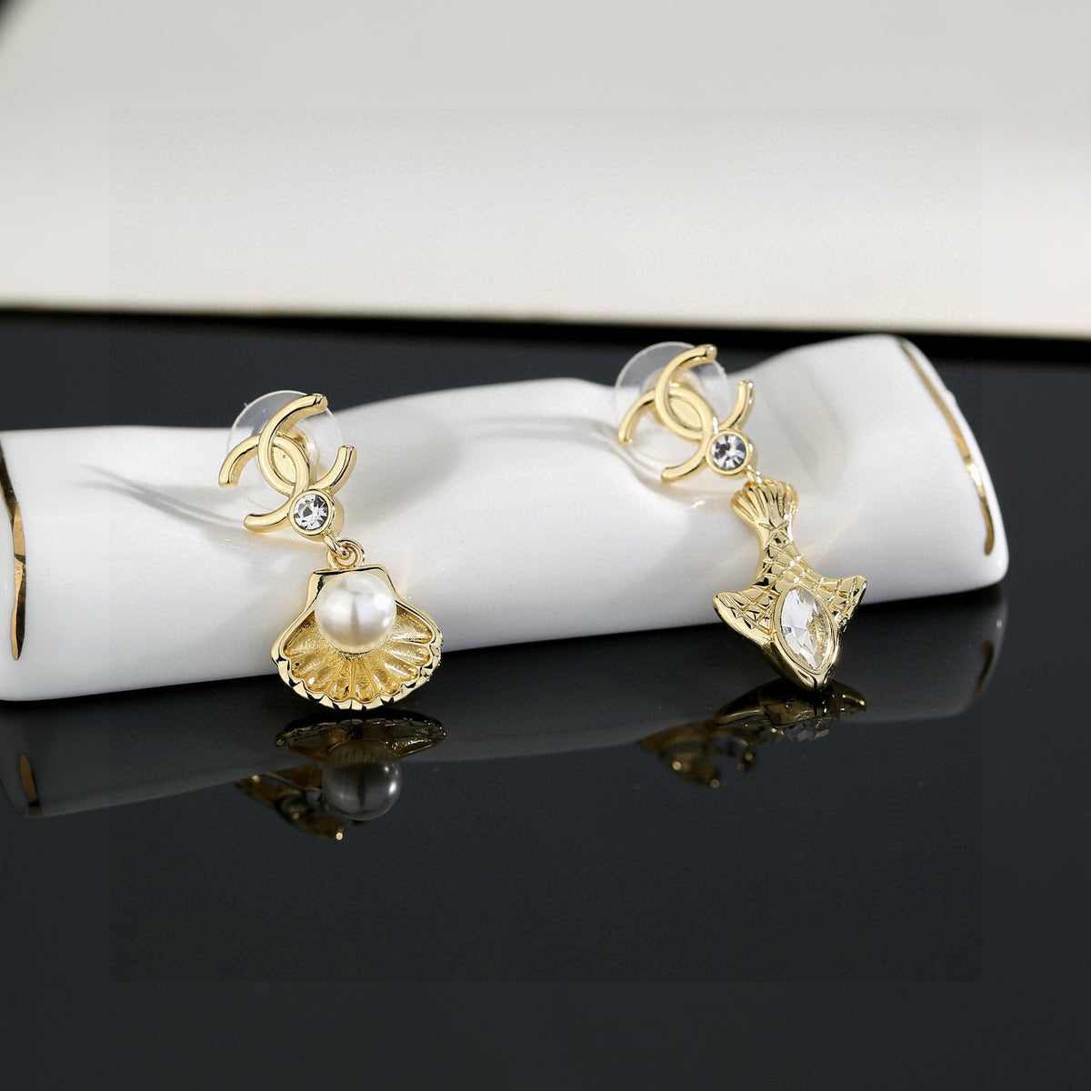 CHANEL Pearl Crystal Double-C Pendant Necklace