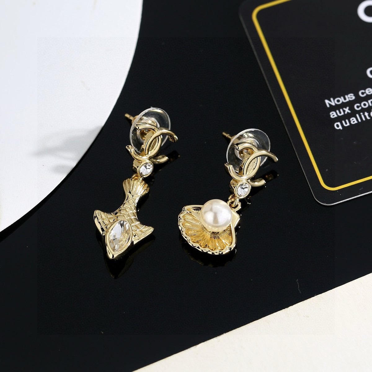 CHANEL Pearl Crystal Double-C Pendant Necklace
