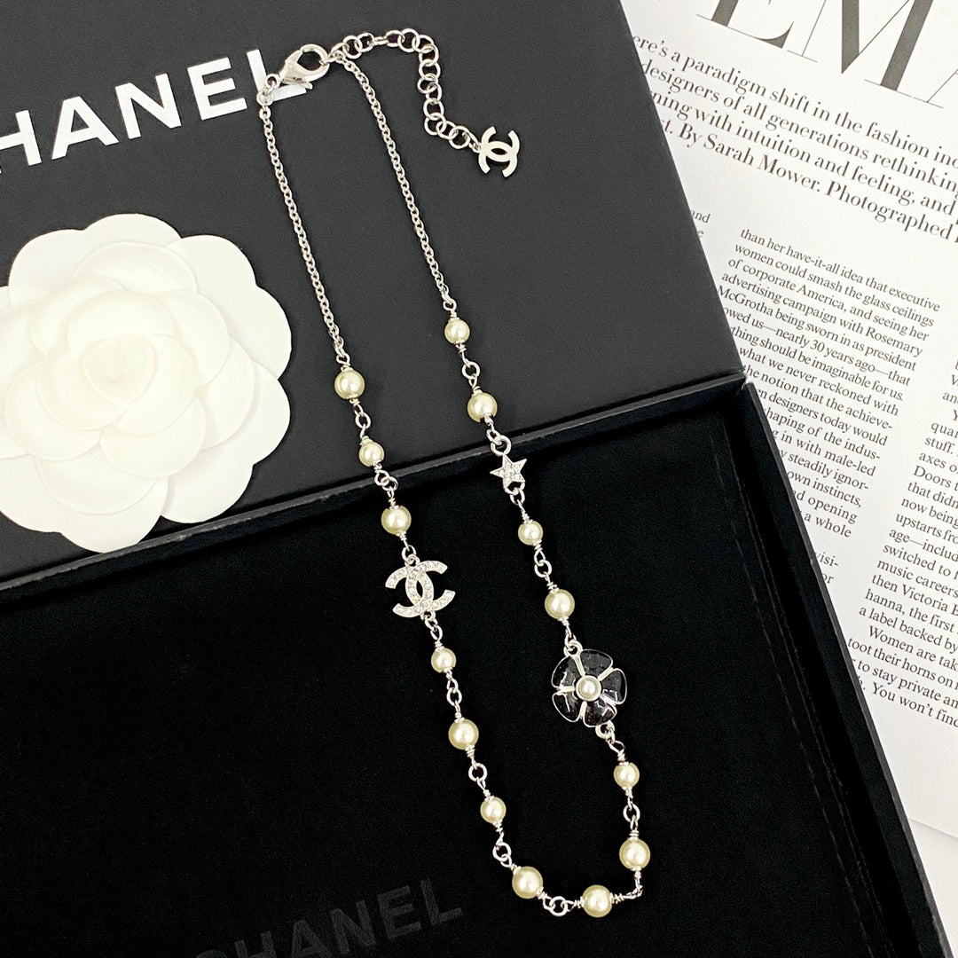CHANEL Pearl Crystal Enamel Necklace