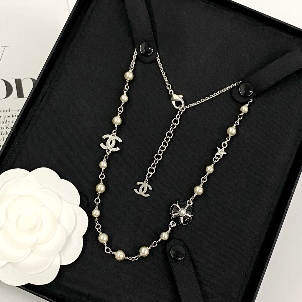 CHANEL Pearl Crystal Enamel Necklace