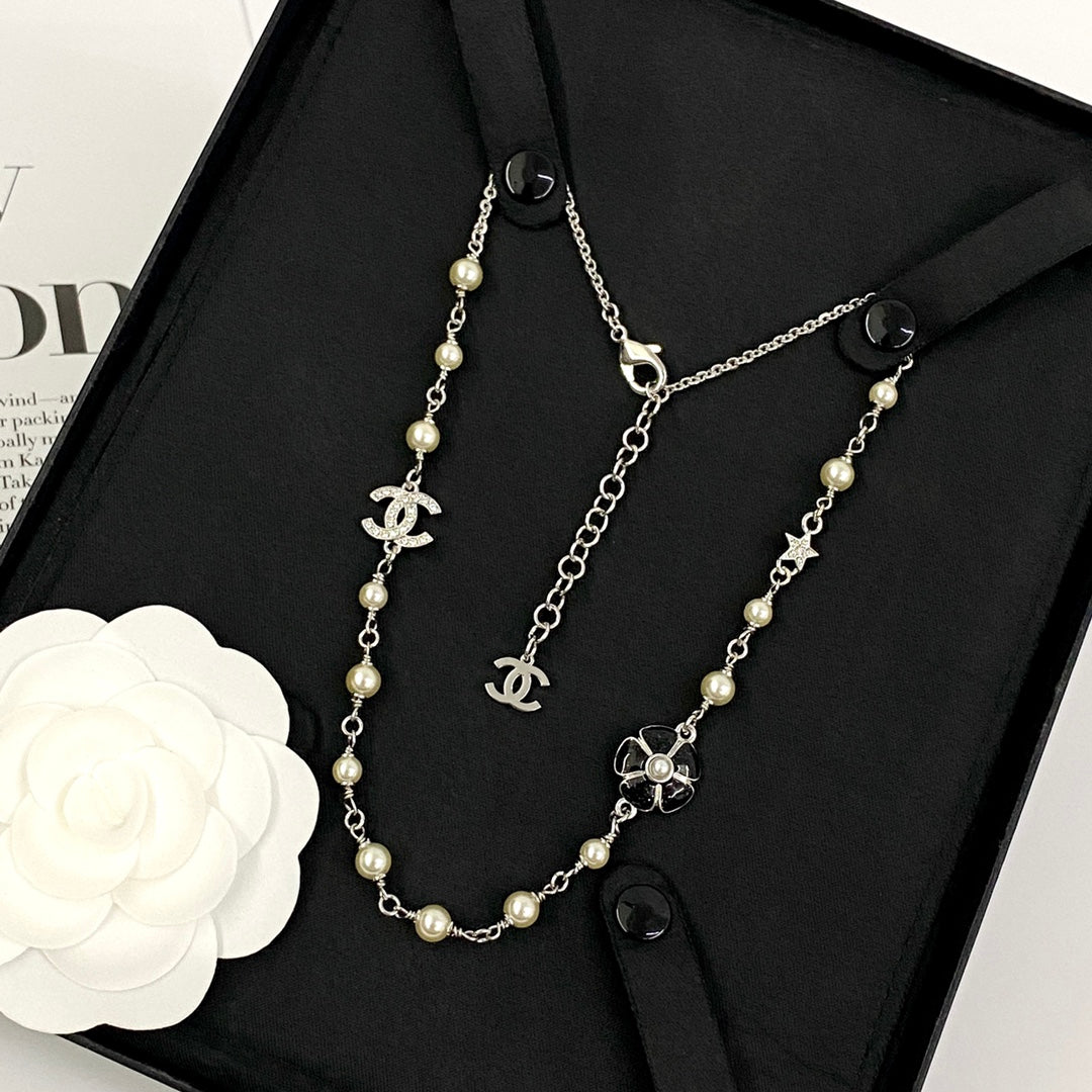 CHANEL Pearl Crystal Enamel Necklace