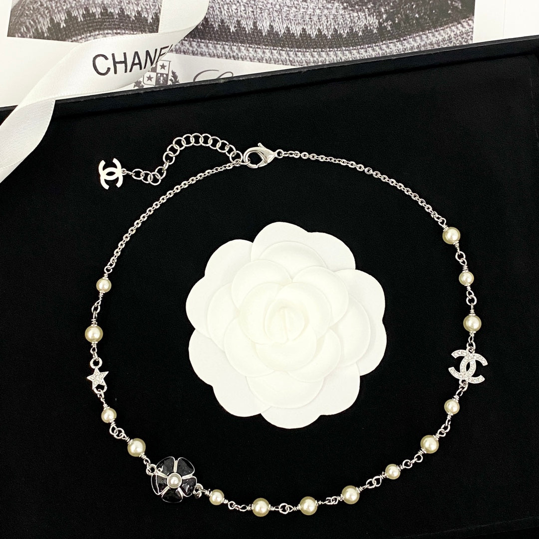 CHANEL Pearl Crystal Enamel Necklace