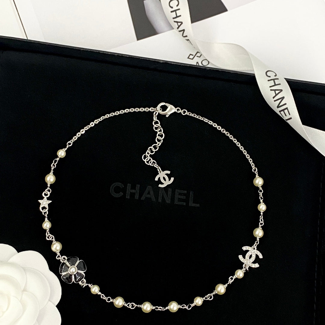 CHANEL Pearl Crystal Enamel Necklace