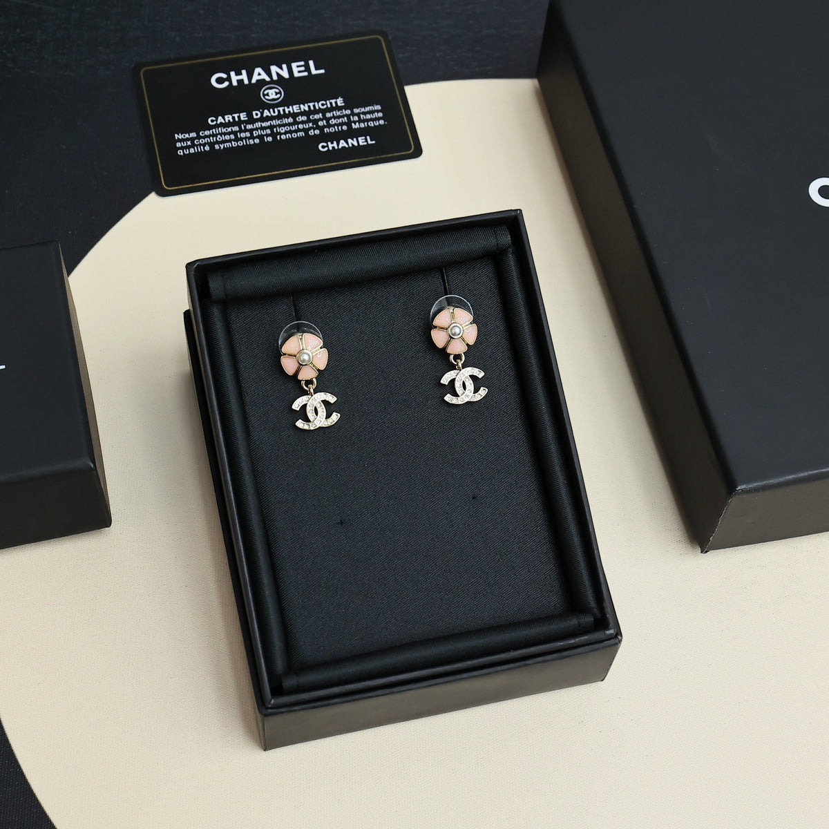 CHANEL Pearl Crystal Enamel Earrings