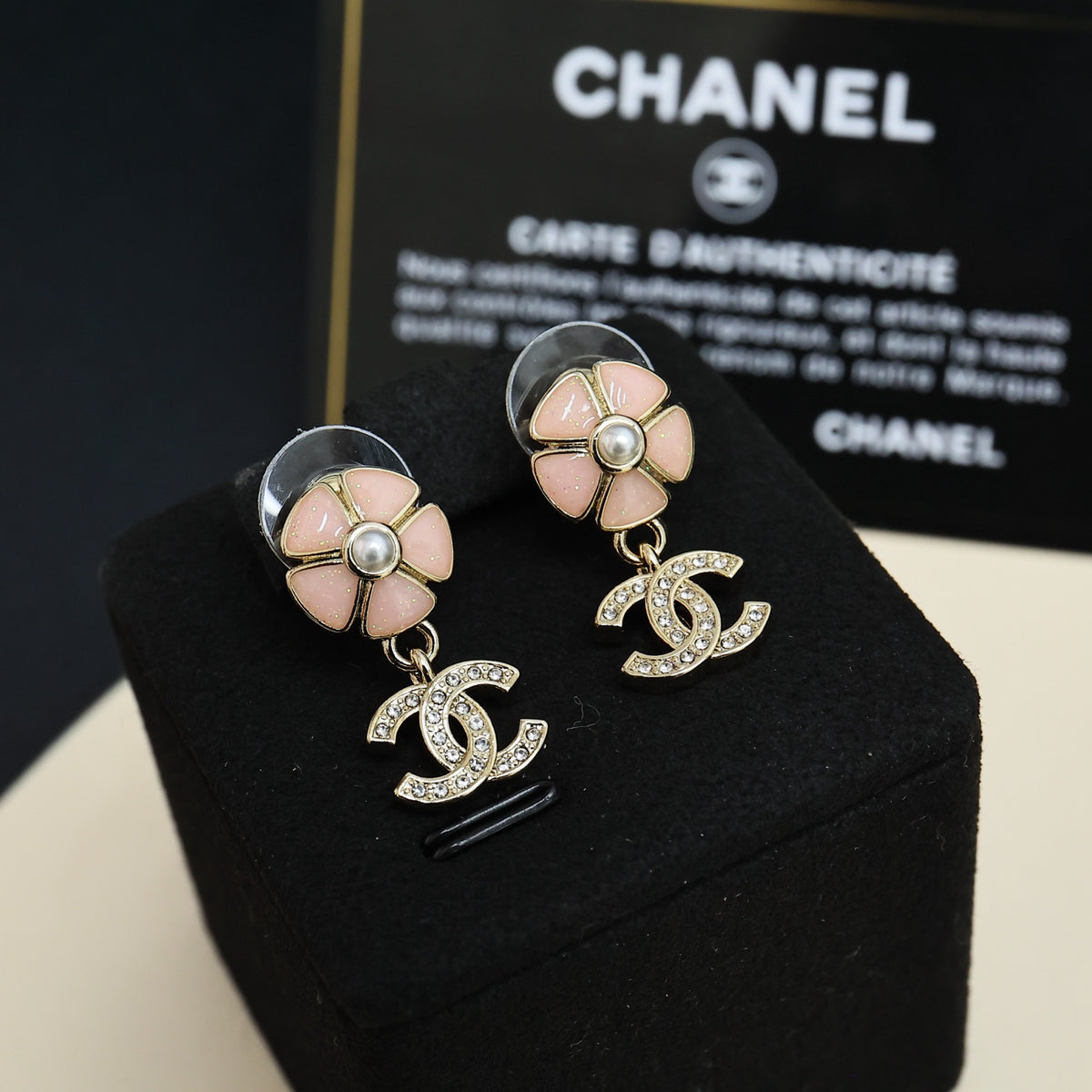 CHANEL Pearl Crystal Enamel Earrings