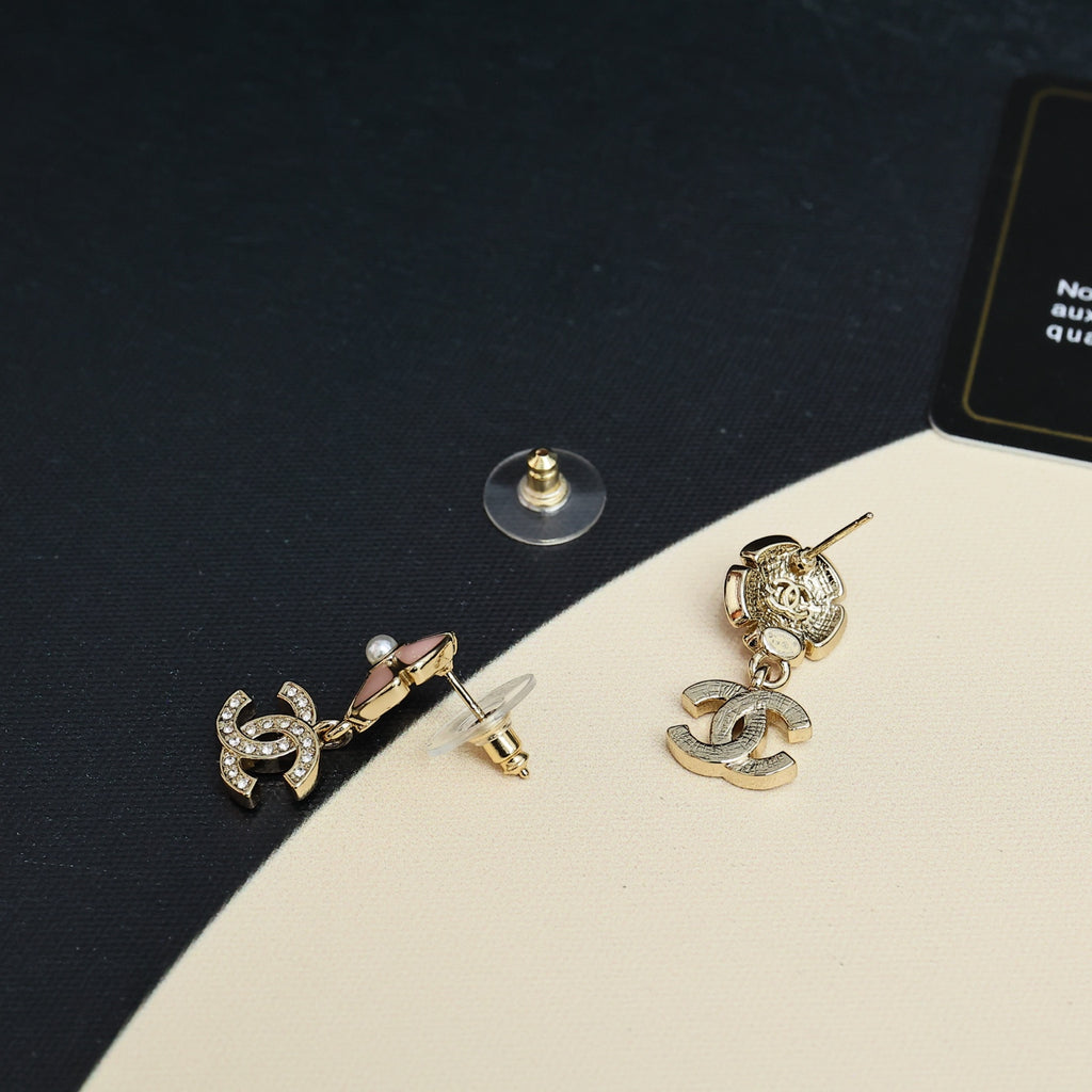 CHANEL Pearl Crystal Enamel Earrings