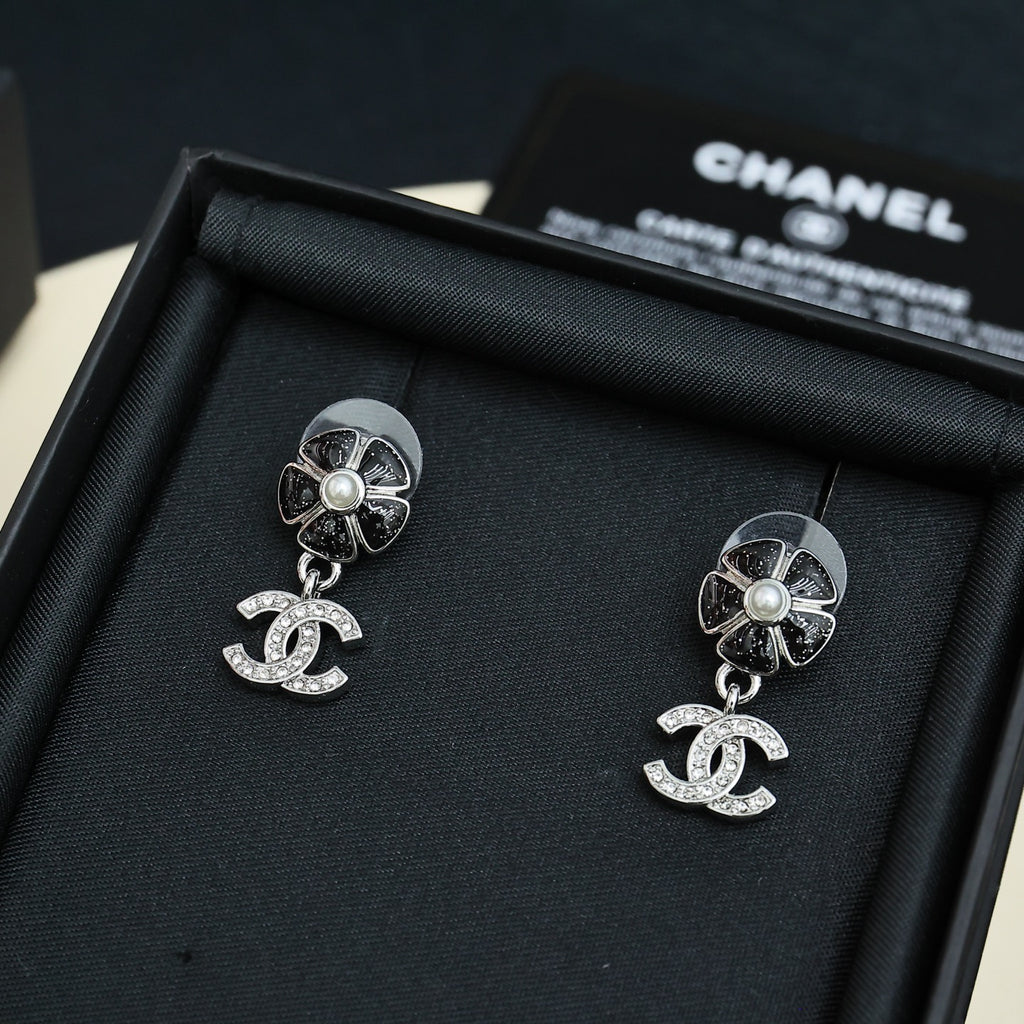 CHANEL Pearl Crystal Enamel Earrings