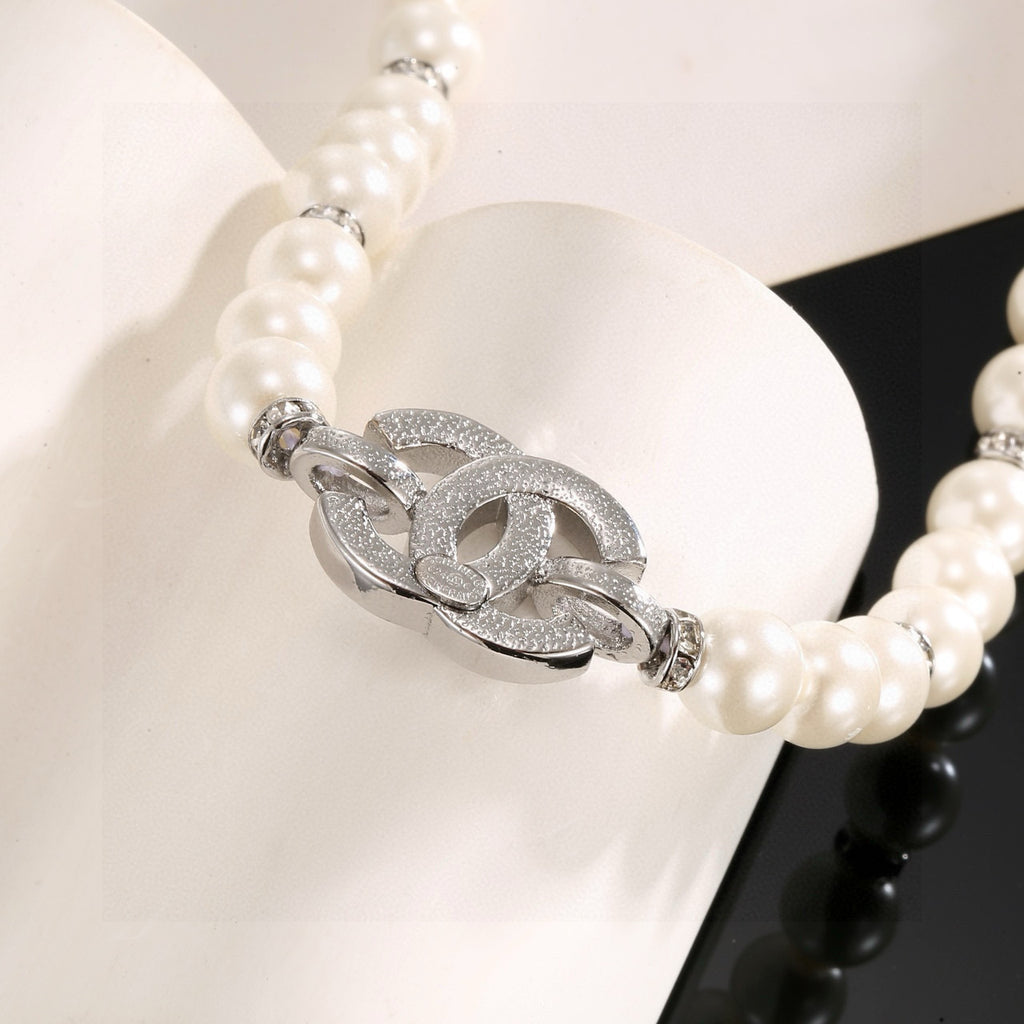 CHANEL Pearl Crystal Double-C Necklace